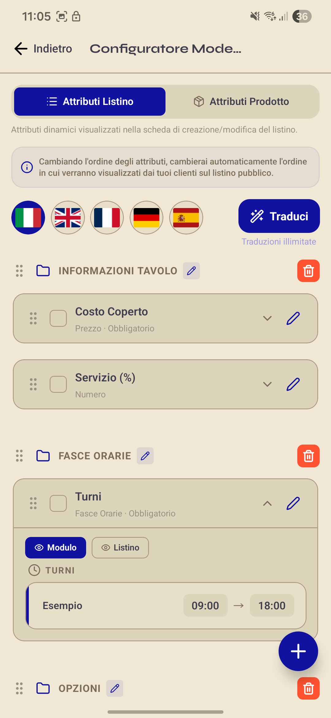 Configuratore Modello con attributi dinamici