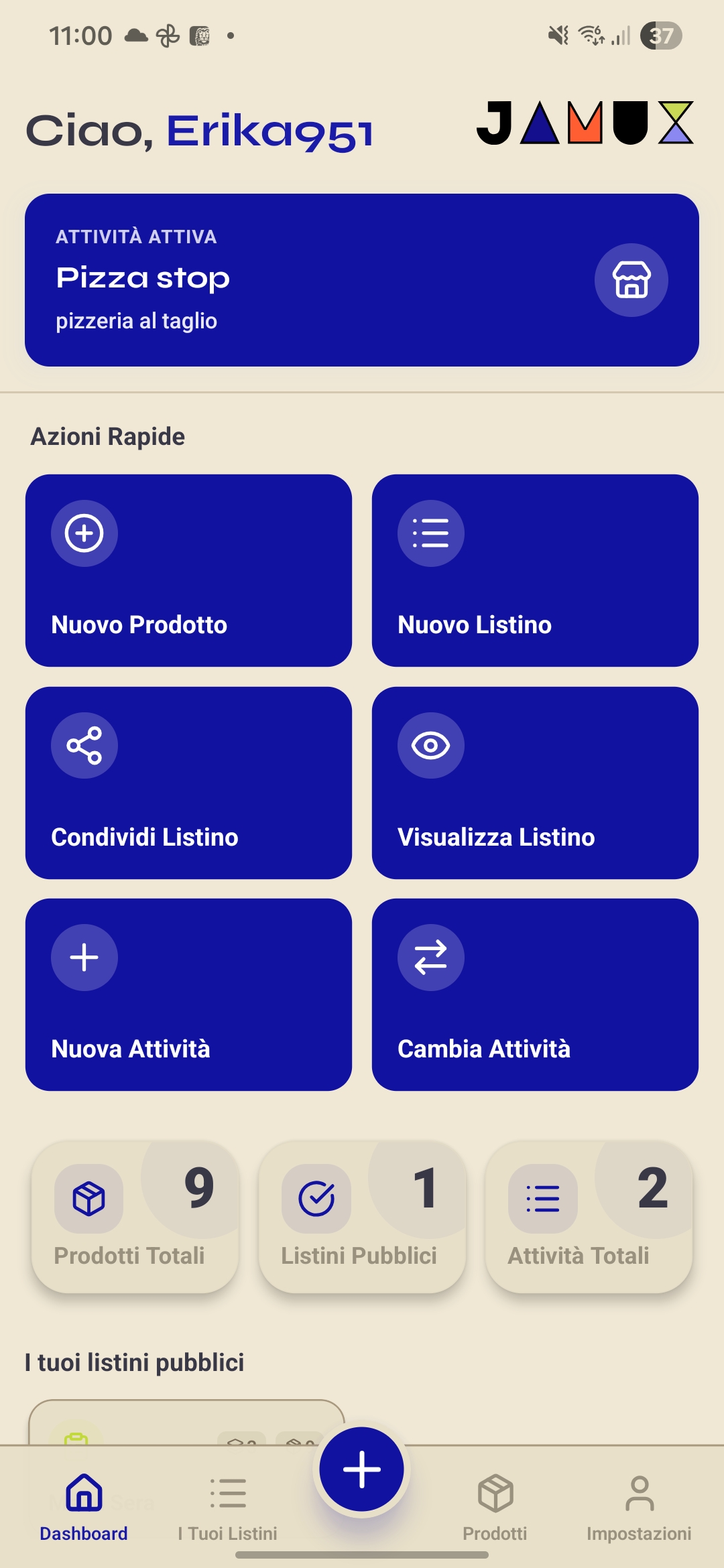 Dashboard principale JamuX